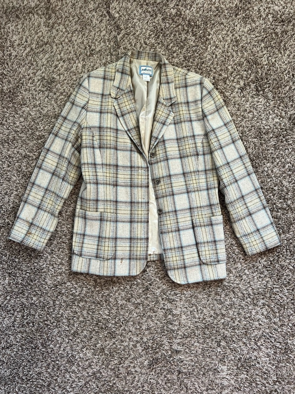 Pendleton Cream Plaid Wool Blazer Jacket with Neutral Accents